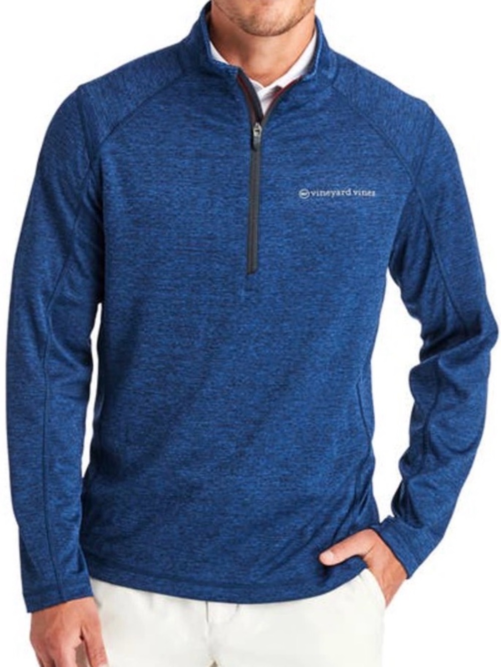 Vineyard Vines On The Go OTG Sankaty Quarter Zip Pull Over Jacket Blue Heathered
